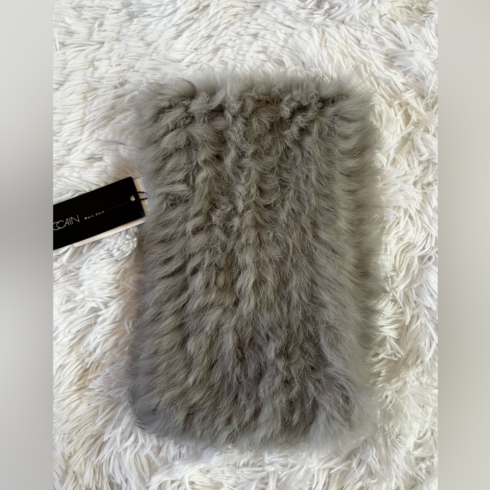 Marc Cain Rabbit Fur Collar Scarf MSRP $180 Gray